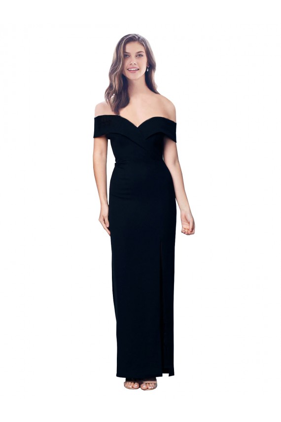 Wholesale Off the Shoulder Long Full Length Crepe Prom Dress with Side Split UK