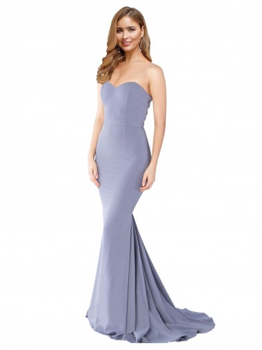 Wholesale Long Strapless Sweetheart Sweep Train Crepe Prom Dress with Low Back UK