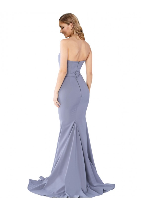 Wholesale Long Strapless Sweetheart Sweep Train Crepe Prom Dress with Low Back UK