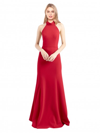 Wholesale Sleek Fit and Flare High Neck Halter Stretch Crepe Prom Dress with Open Back UK