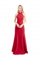 Wholesale Sleek Fit and Flare High Neck Halter Stretch Crepe Prom Dress with Open Back UK