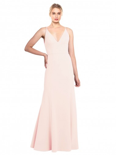Wholesale Slim A-Line V-Neck Long Stretch Crepe Prom Dress with V-Back UK
