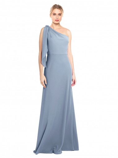 Wholesale Draped Flutter Sleeves One Shoulder Stretch Crepe Prom Dress UK