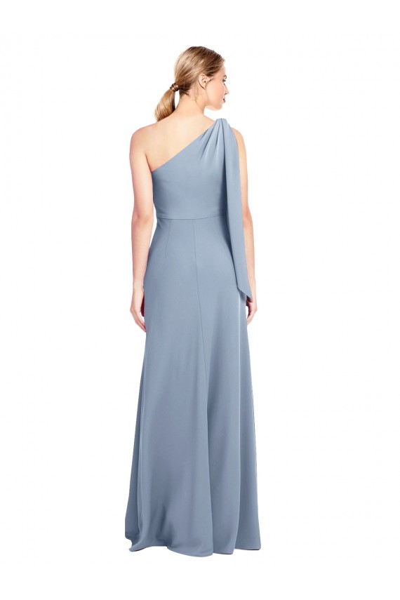 Wholesale Draped Flutter Sleeves One Shoulder Stretch Crepe Prom Dress UK