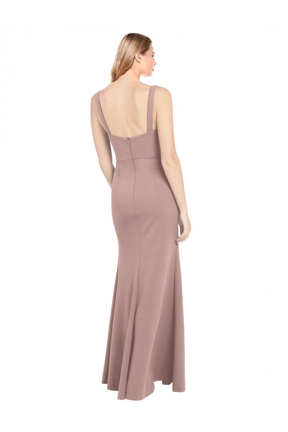 Wholesale Square Neck Fit and Flare Long Stretch Crepe Prom Dress with Side Slit UK