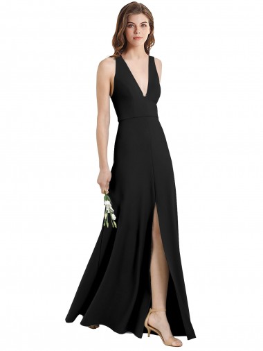 Wholesale Sleek Halter V-Neck Long A-Line Stretch Crepe Prom Dress with Front Slit UK