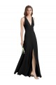 Wholesale Sleek Halter V-Neck Long A-Line Stretch Crepe Prom Dress with Front Slit UK
