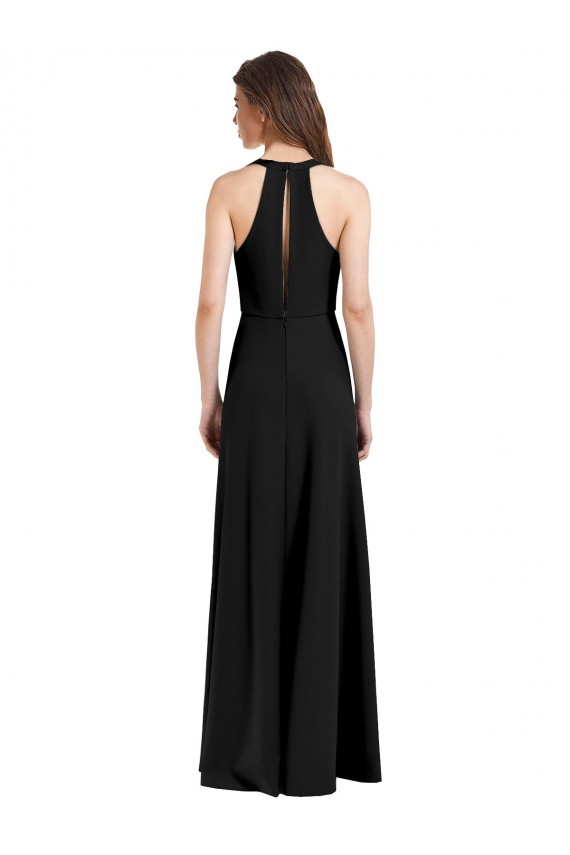 Wholesale Sleek Halter V-Neck Long A-Line Stretch Crepe Prom Dress with Front Slit UK