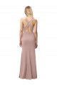 Wholesale Long Floor Length High Neck Fit and Flare Stretch Crepe Prom Dress with Side Slit UK