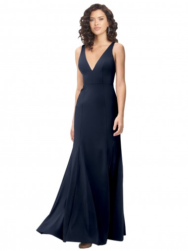 Wholesale Classic V-Neck Long Stretch Crepe Prom Dress with V-Back UK