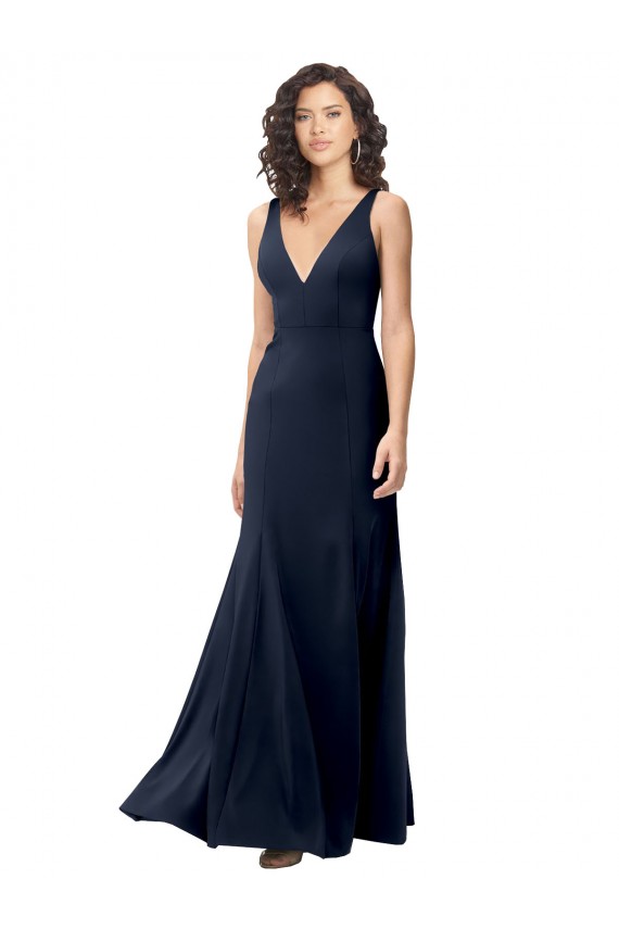 Wholesale Classic V-Neck Long Stretch Crepe Prom Dress with V-Back UK