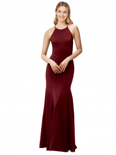 Wholesale Fit and Flare Halter Neckline Stretch Crepe Prom Dress with Strappy Back UK