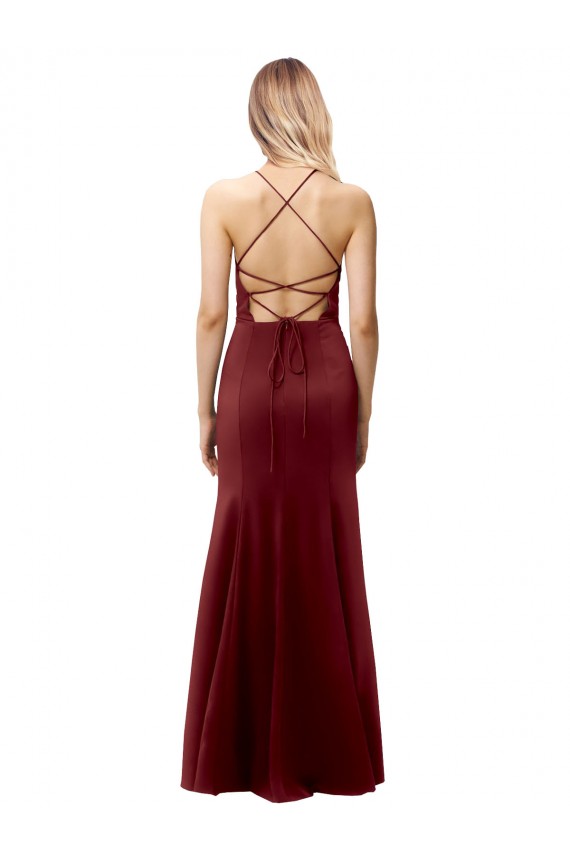 Wholesale Fit and Flare Halter Neckline Stretch Crepe Prom Dress with Strappy Back UK
