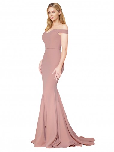 Wholesale Off the Shoulder Sweetheart Long Sweep Train Crepe Prom Dress UK