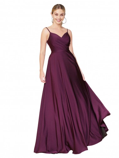 Wholesale High Neck Spaghetti Straps Long V-Back Crepe Prom Dress UK