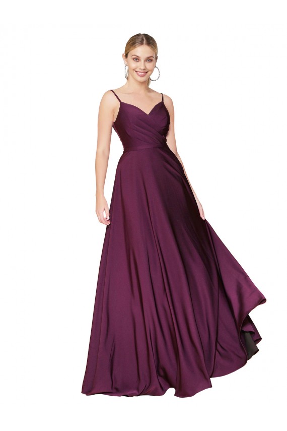 Wholesale High Neck Spaghetti Straps Long V-Back Crepe Prom Dress UK