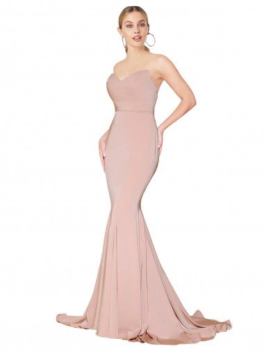 Wholesale Sweep Train Sweetheart Long Mermaid Crepe Prom Dress Low Back UK