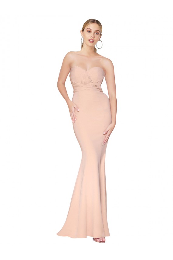 Wholesale Sweetheart Shirred Neck Long Floor Length Crepe Prom Dress UK