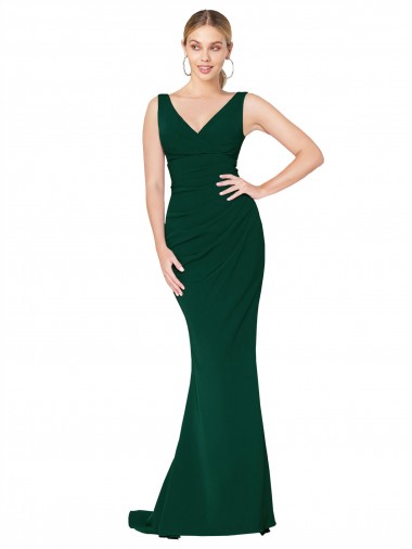 Wholesale V-Neck Floor Length Long Crepe Mermaid Prom Dress UK