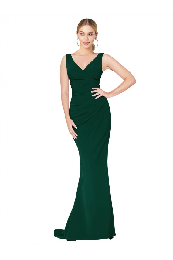 Wholesale V-Neck Floor Length Long Crepe Mermaid Prom Dress UK