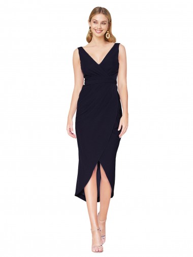 Wholesale Short Knee Length V-Neck Crepe Cocktail Wrap Cocktail Prom Dress / Homecoming Dress UK
