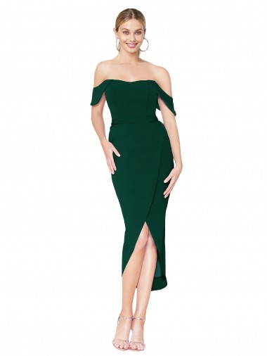 Wholesale Off the Shoulder Short Knee Length Crepe Wrap Cocktail Prom Dress / Homecoming Dress UK