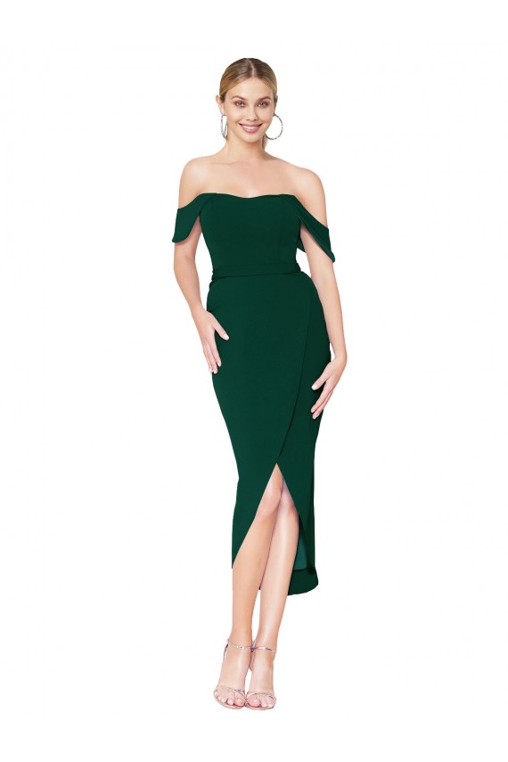Wholesale Off the Shoulder Short Knee Length Crepe Wrap Cocktail Prom Dress / Homecoming Dress UK