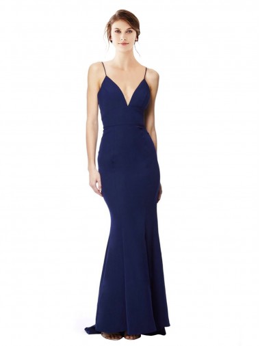 Wholesale Deep V-Neck Spaghetti Straps Mermaid Crepe Prom Dress UK