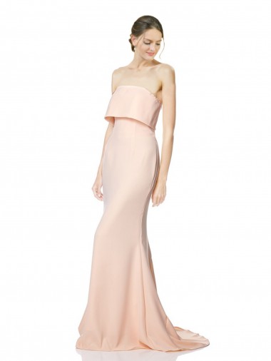 Wholesale High Neck Strapless Long Crepe Maxi Prom Dress with Overlay UK