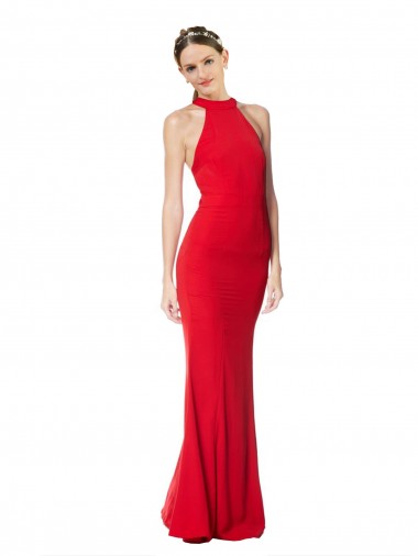 Wholesale Halter Neck Keyhole Back Sleeveless Crepe Maxi Prom Dress UK