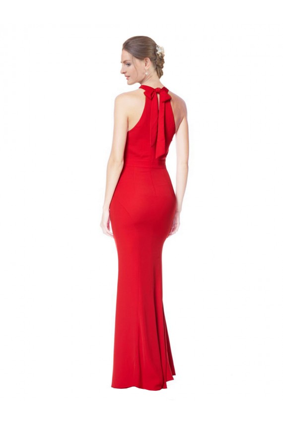 Wholesale Halter Neck Keyhole Back Sleeveless Crepe Maxi Prom Dress UK
