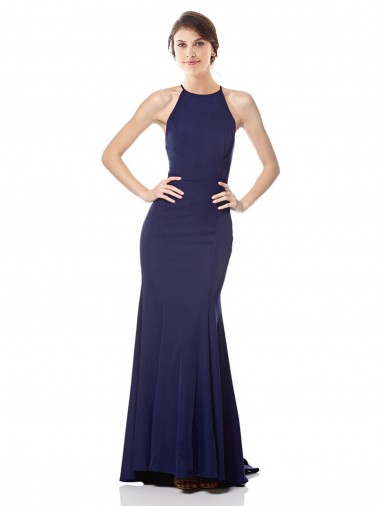 Wholesale High Neck Fishtail Crepe Prom Dress with Open Back Detail UK