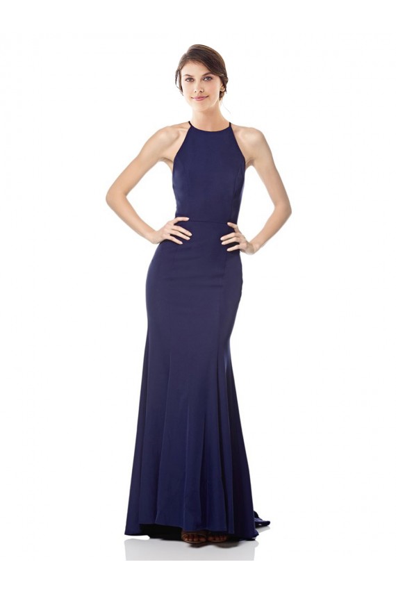 Wholesale High Neck Fishtail Crepe Prom Dress with Open Back Detail UK