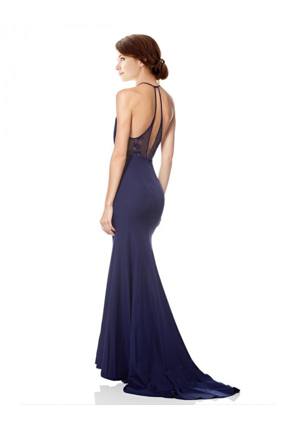 Wholesale High Neck Fishtail Crepe Prom Dress with Open Back Detail UK
