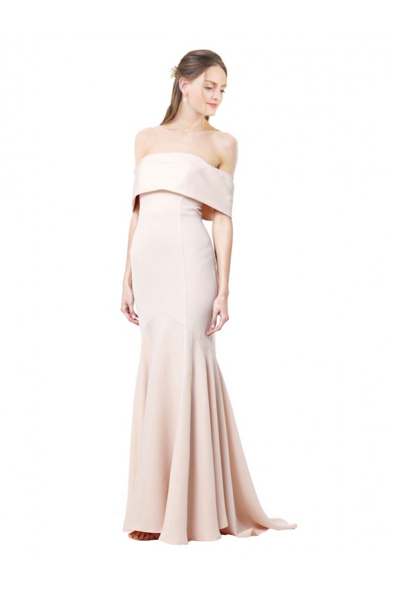 Wholesale Mermaid Bardot Maxi Crepe Bridesmiad Dress with Fishtail Train UK
