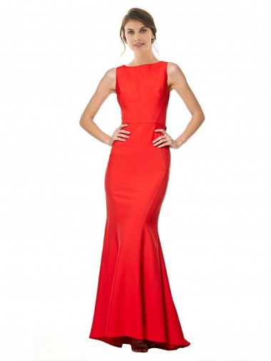 Wholesale High Neck Maxi Crepe Bridesmiad Dress with Exaggerated Back Ruffle UK