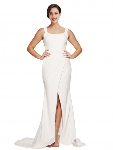 Wholesale Square Neck Long Sheath Sweep Train Crepe Prom Dress  UK