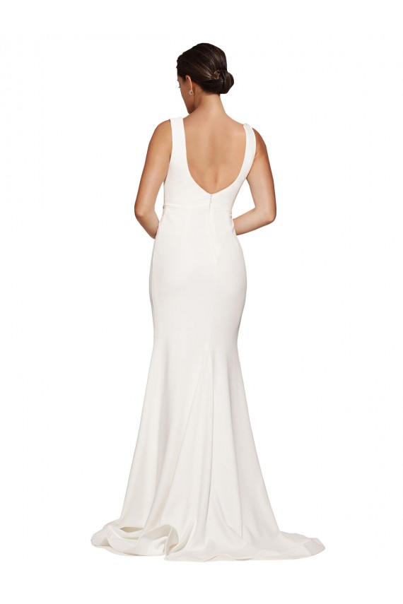 Wholesale Square Neck Long Sheath Sweep Train Crepe Prom Dress  UK