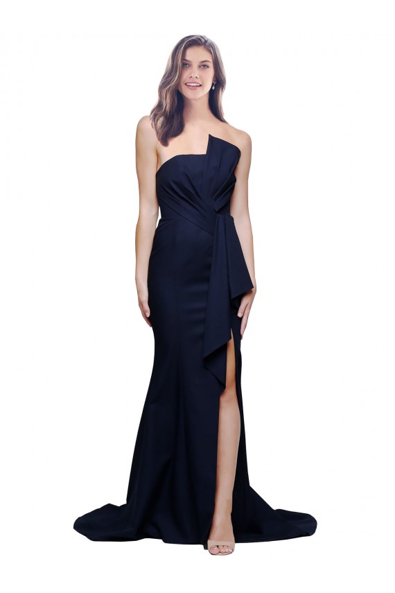 Wholesale Long Strapless Sweep Train Low Back Crepe Prom Dress UK