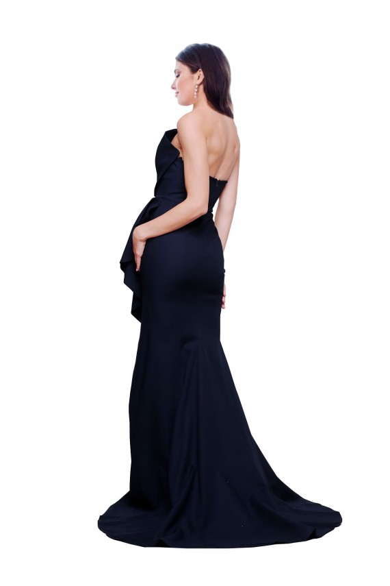 Wholesale Long Strapless Sweep Train Low Back Crepe Prom Dress UK