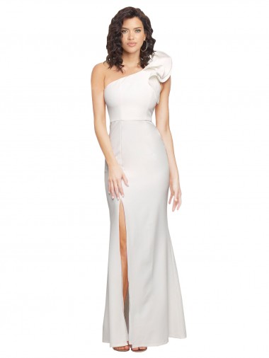 Wholesale One Shoulder Long Full Length Crepe Prom Dress with Ruffles and Side Split UK