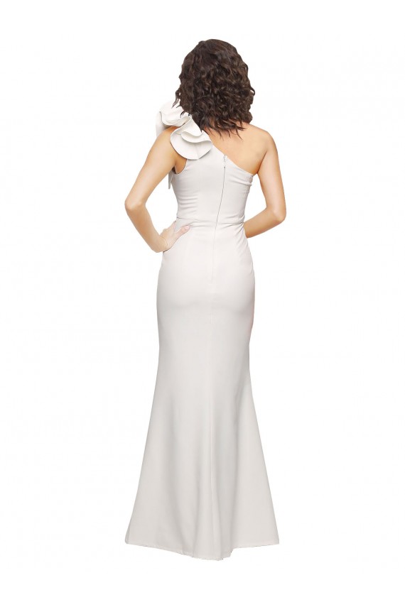 Wholesale One Shoulder Long Full Length Crepe Prom Dress with Ruffles and Side Split UK