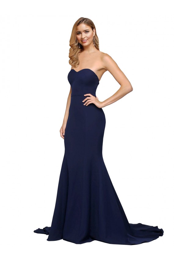 Wholesale Fit and Flare Sweetheart Long Crepe Prom Dress with Sweep Train UK