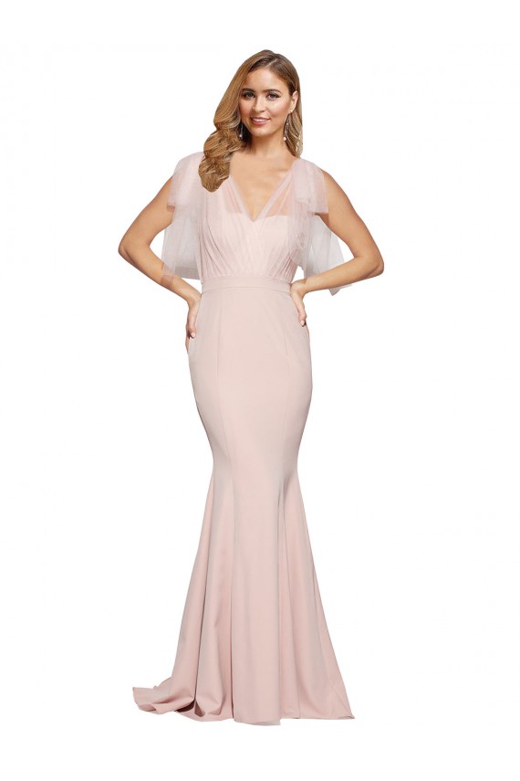 Wholesale Double Bow Full Length Sweetheart Crepe Prom Dress with Tulle Overlay UK