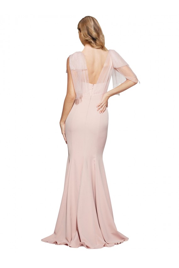 Wholesale Double Bow Full Length Sweetheart Crepe Prom Dress with Tulle Overlay UK
