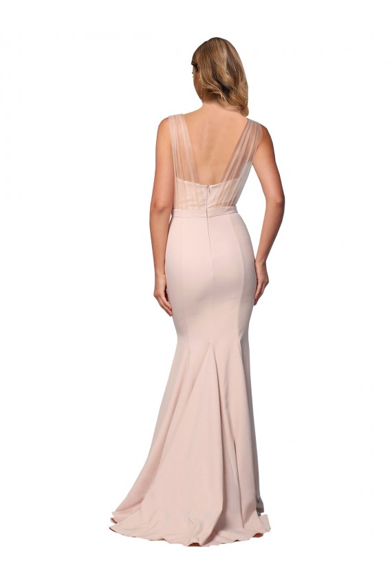 Wholesale Full Length Sweetheart Crepe Prom Dress with Tulle Overlay UK