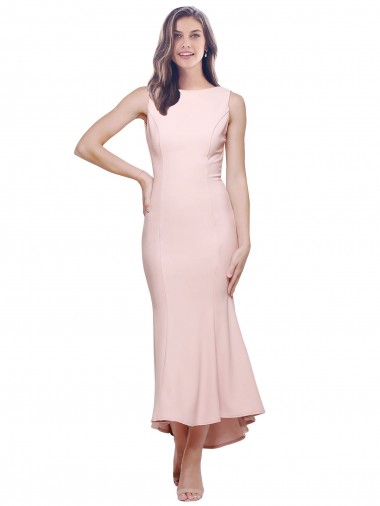 Wholesale High Neck Low V-Back Midi Length Crepe Cocktail Dress / Prom Dress UK