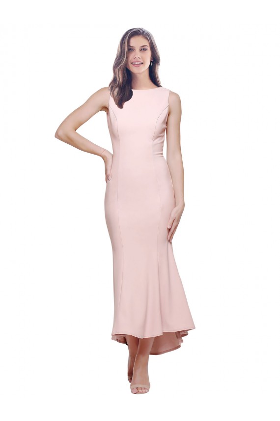 Wholesale High Neck Low V-Back Midi Length Crepe Cocktail Dress / Prom Dress UK