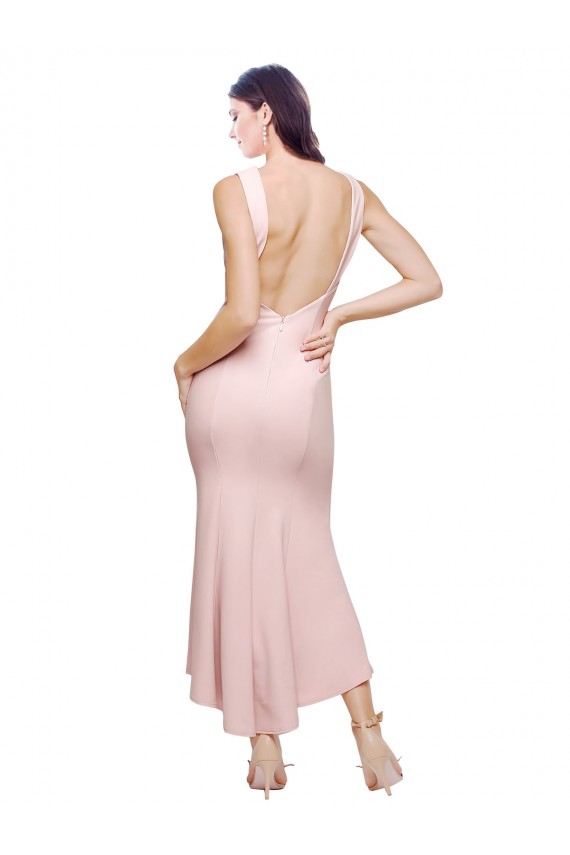 Wholesale High Neck Low V-Back Midi Length Crepe Cocktail Dress / Prom Dress UK