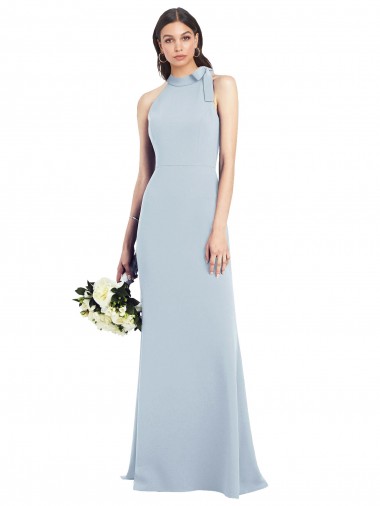 Wholesale Halter Bow Neck Open Back Soft Full Length Trumpet Prom Dress UK